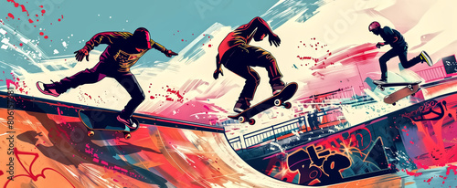 Dynamic vector illustration of a skateboard park, showcasing ska photo