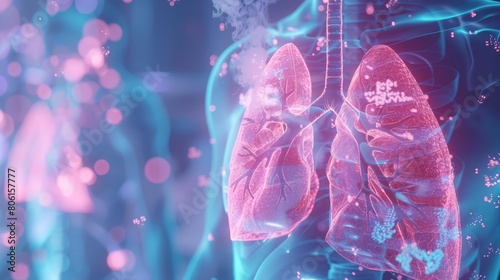 Closeof pulmonology with Glow HUD big icon of lungs photo