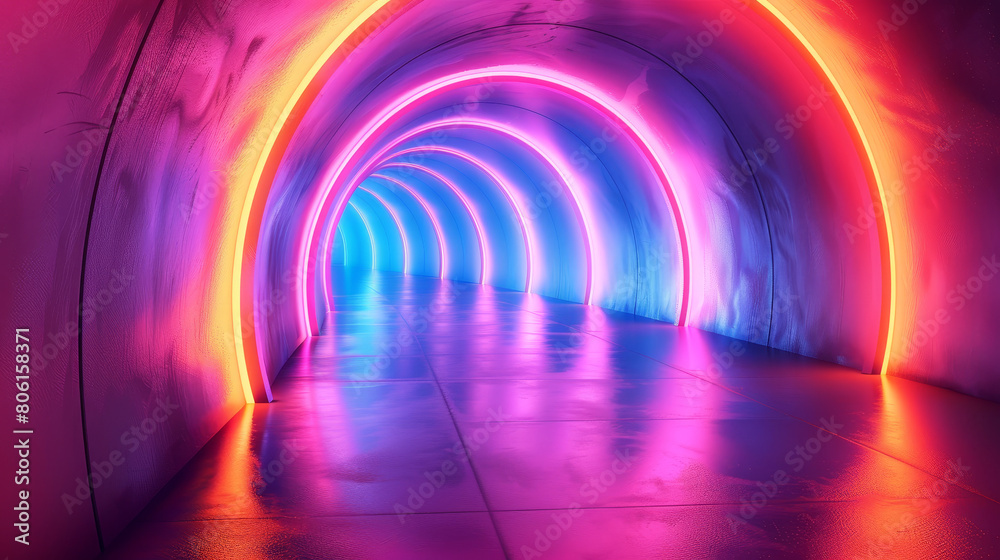 A neon tunnel with a pink and orange glow A neon tunnel with a pink and orange glow