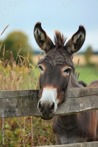 donkey close-up on a farm background