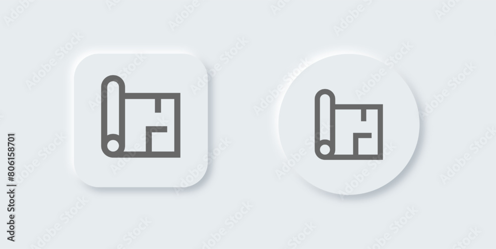 Blueprint line icon in neomorphic design style. Draft signs vector illustration. Blueprint line icon in neomorphic design style. Draft signs vector illustration.