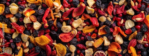 top view of dried fruits and berries