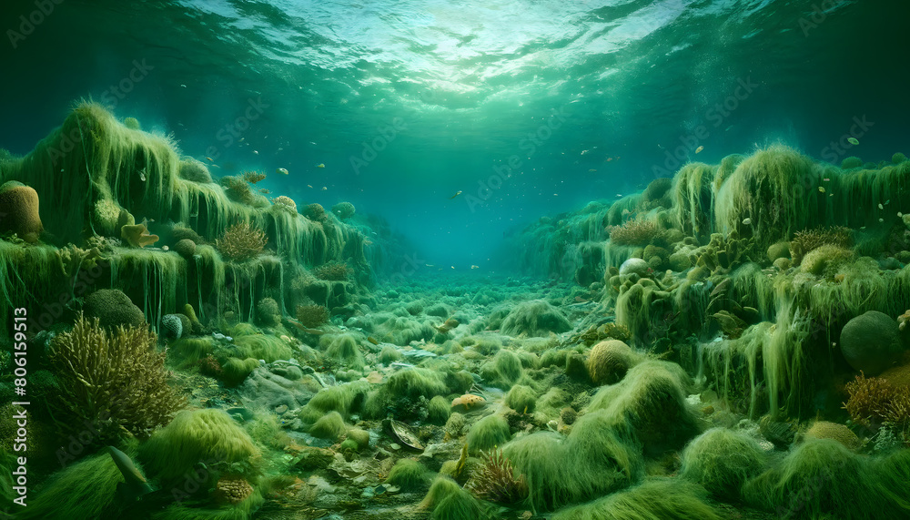 Fototapeta premium Verdant Undersea Landscape: Lush Seabed Covered in Coral and Marine Flora