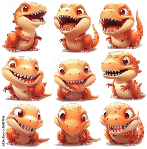 Cute T-Rex Emoticon Pack: Expressive & Minimalist on transparent Background