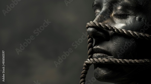 concept of gagged with a rope. Selective focus photo