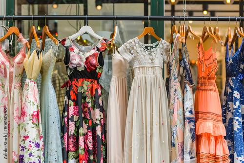 Diverse Array of Stylish Dresses on Display in a Trendy Fashion Retail Store