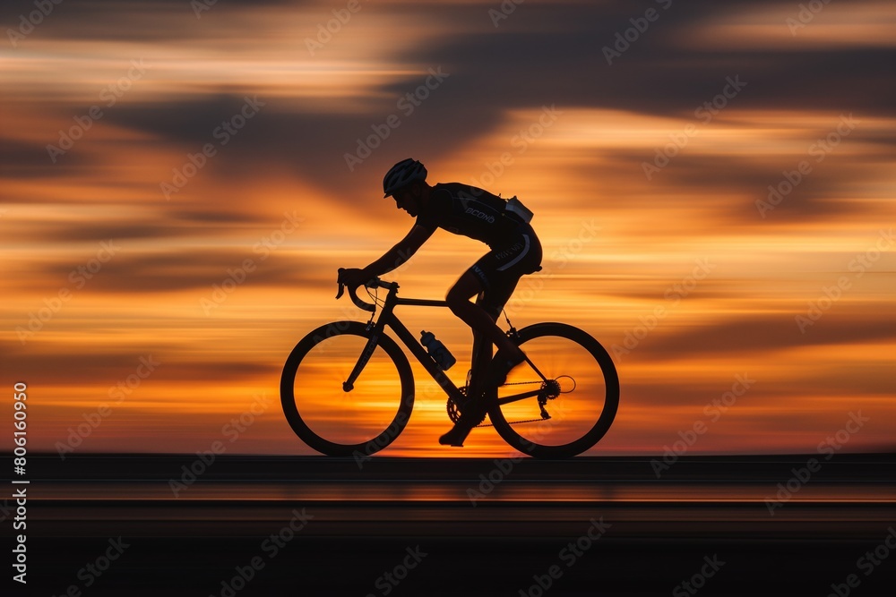 Cyclist speeding in motion blur at sunset Cyclist speeding in motion blur at sunset