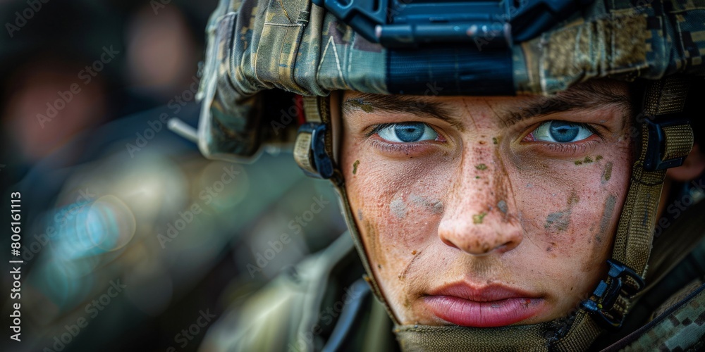Obraz premium Close Up of Person Wearing Helmet