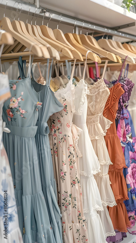 Diverse Array of Stylish Dresses on Display in a Trendy Fashion Retail Store © Leah