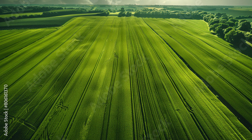 Agro culture  green fields  nature  view from above. Generative AI.