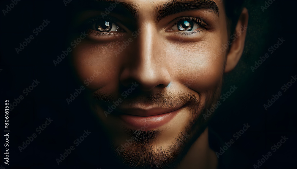 Charming Gaze: Intimate Portrait of a Young Man with a Playful Smile Charming Gaze: Intimate Portrait of a Young Man with a Playful Smile