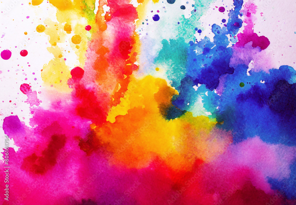Rainbow colored watercolor splatters pattern for abstract background