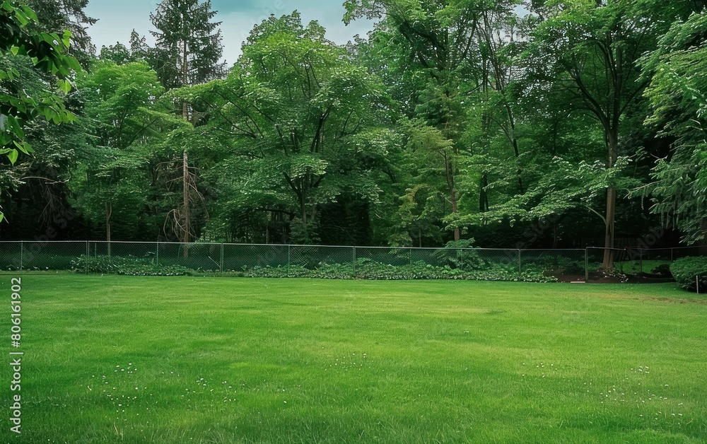 Serene Green Backyard with Lush Trees