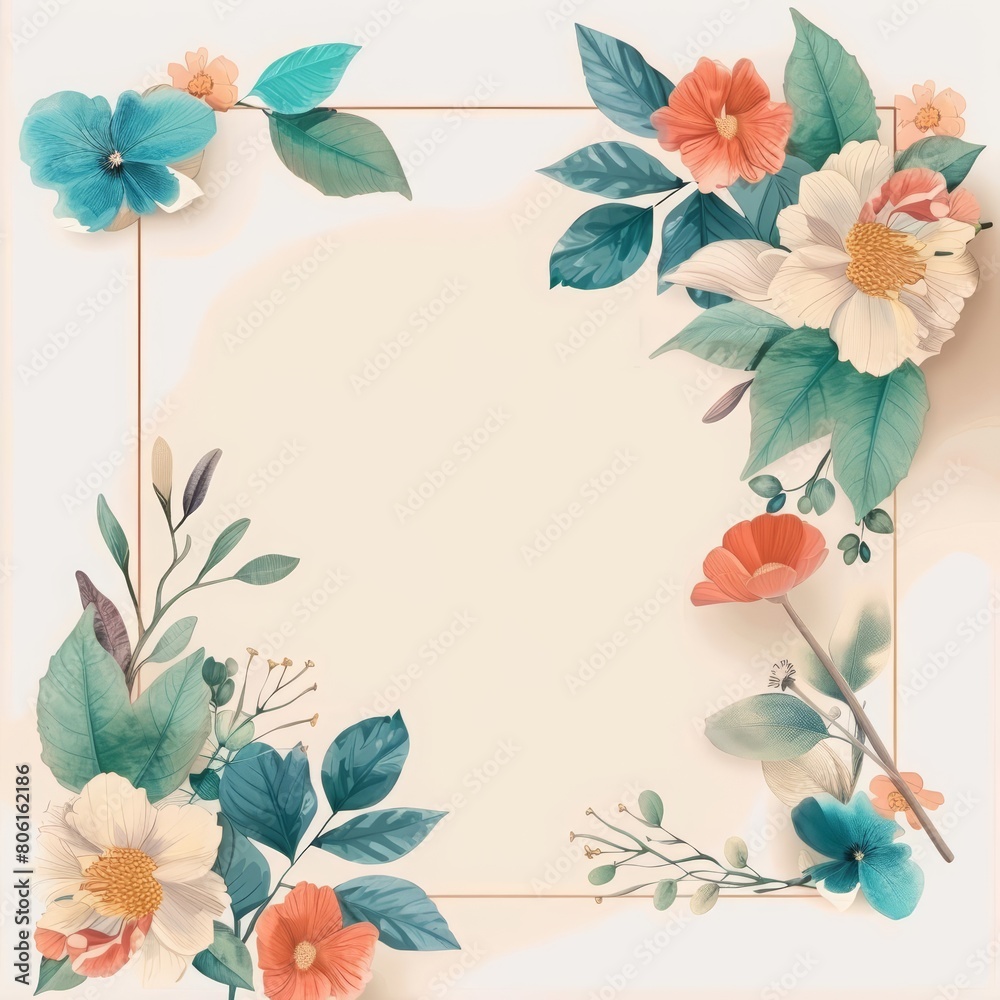 Obraz premium The mockup card for a birthday wedding features an abstract flowers theme