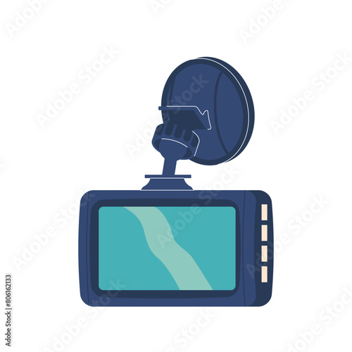 Modern Dashboard Camera Is Mounted On Suction Cup, Used For Recording While Driving, Enhancing Vehicle Security
