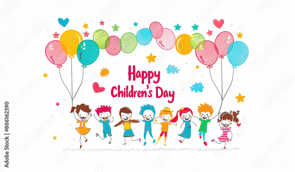 Global Celebration of Children's Day. Illustration Featuring Happy Children Enjoying Fun and Togetherness, Promoting Education and Friendship in a Colourful and Joyful Event Global Celebration of Children's Day. Illustration Featuring Happy Children Enjoying Fun and Togetherness, Promoting Education and Friendship in a Colourful and Joyful Event