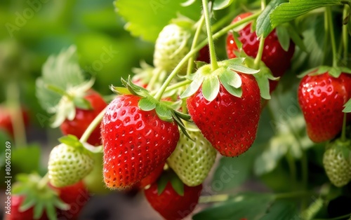 Fresh Strawberries Growing in Garden