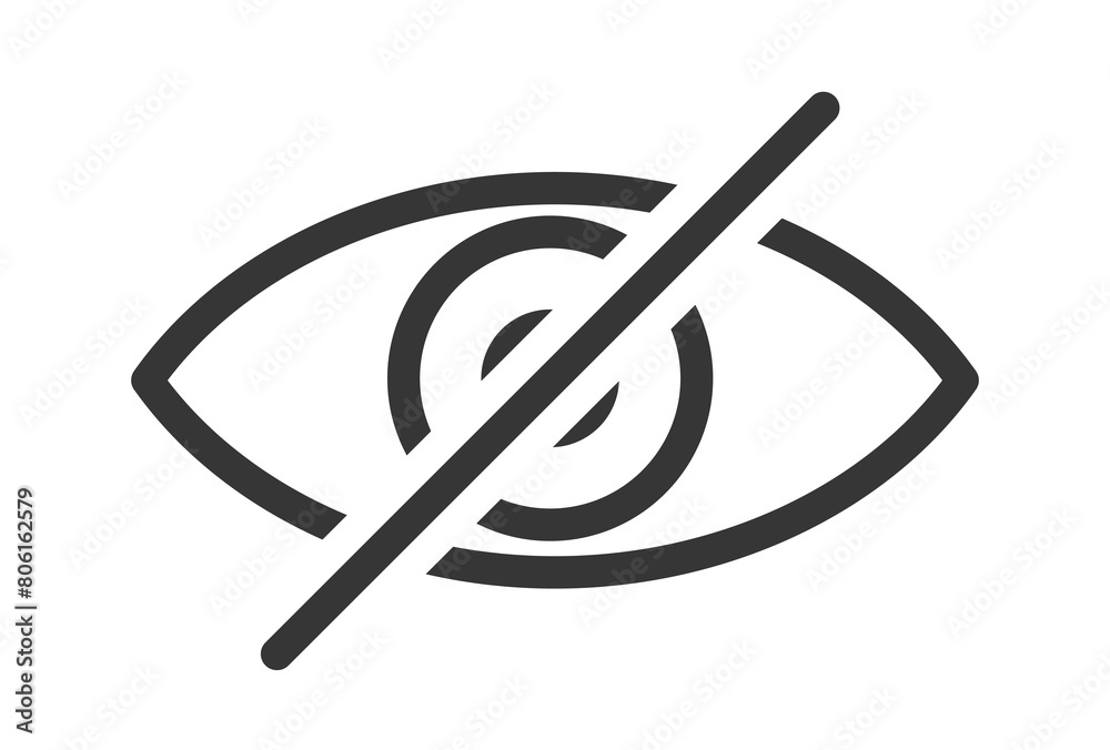 Vector Icon Featuring Stylized Eye With Slash Mark Through Them, Representing The Concept Of No Viewing