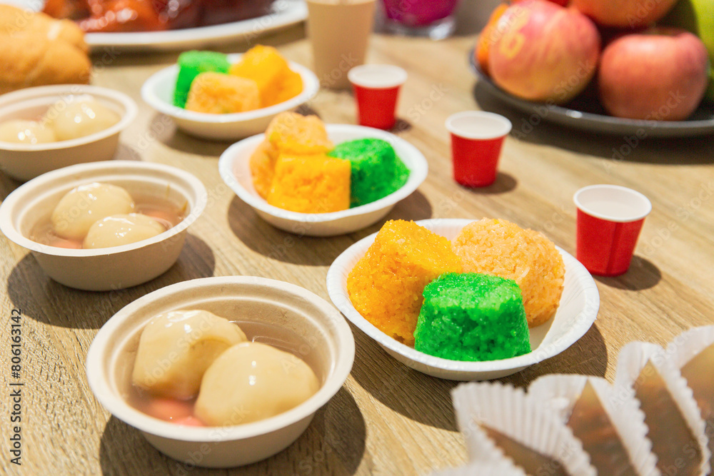 Array of Colorful Banh Troi and Steam Rice Cakes Inviting a Celebration of Vietnamese Culinary Traditions Array of Colorful Banh Troi and Steam Rice Cakes Inviting a Celebration of Vietnamese Culinary Traditions