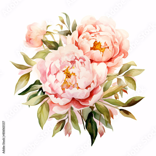Exquisite watercolor painting of pink peonies.