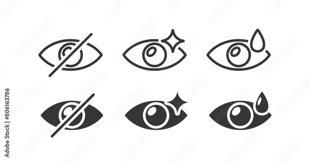 Collection Of Six Eye Icons Presented In Clean, Modern Designs. Vector Set Includes Signs With Visual Metaphors