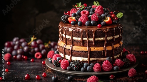 Decadent Chocolate Cake With Berries and Chocolate Icing