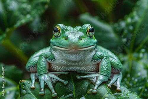 Close up of frog with rain background