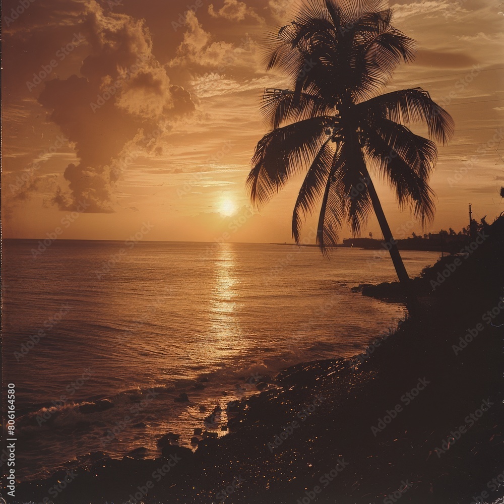 Silhouette Palm Tree on Beach by Ocean