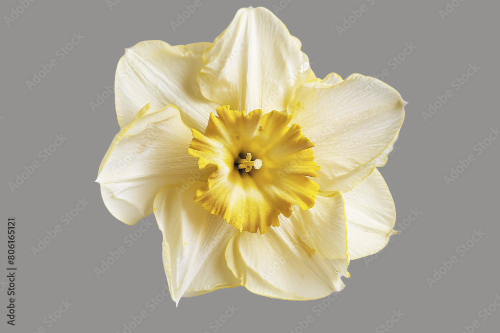 Fototapeta premium Close-Up of a Yellow and White Daffodil on a Grey Background