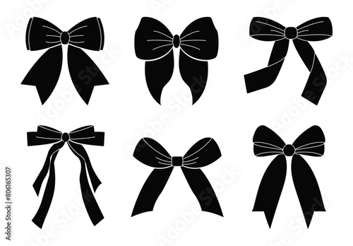 Set of vector bows and gift ribbons in flat style. Bow knots for gift wrapping.  photo