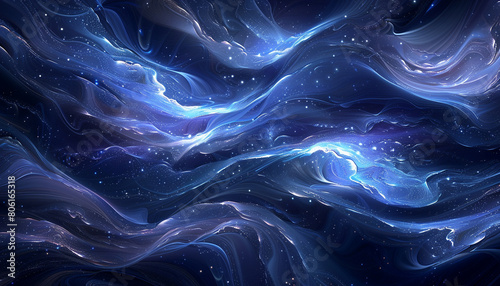 A peaceful and mystical meeting of deep indigo and glowing silver waves, swirling in a magical and captivating dance that evokes the mystery of the night sky.