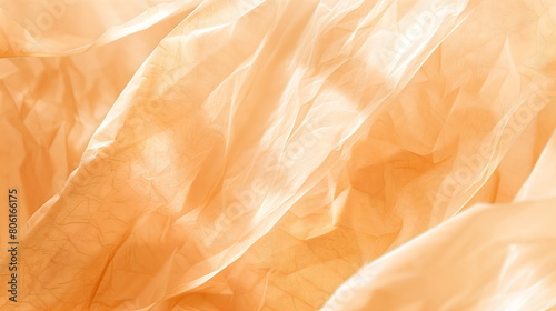Texture of crumpled paper in fashionable pastel beige color. online banner. Beige yellow background.