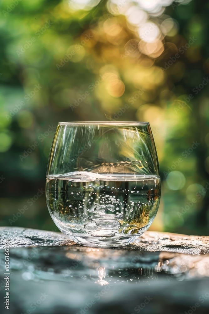 a glass of water on the background of nature. Selective focus a glass of water on the background of nature. Selective focus