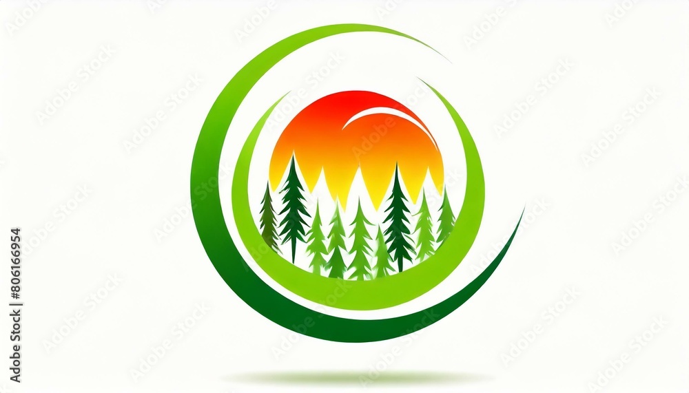 Obraz premium 真夏、草の香り、心地よい暑さ、森林をシンプルにロゴで表現する generated by AI