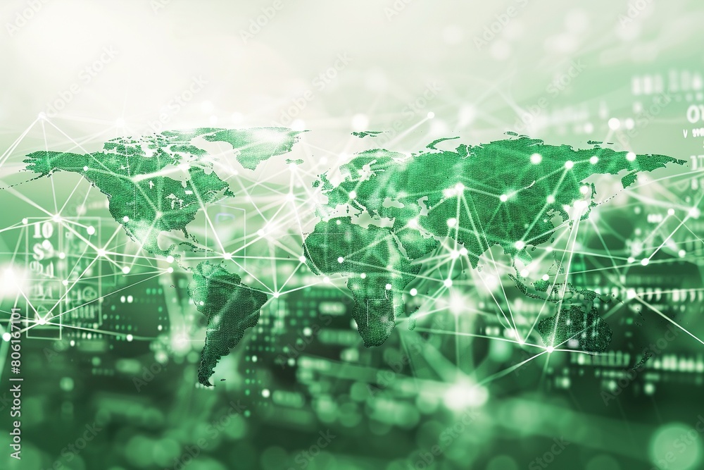 Obraz premium Digital world map, concept of global network and connectivity symbolizing making the right choice
