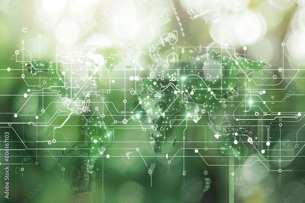 Fototapeta premium Digital world map, concept of global network and connectivity symbolizing making the right choice