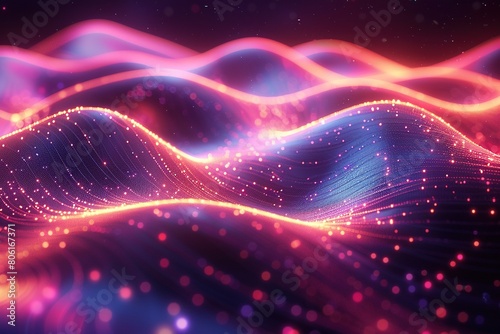 Abstract Neon Wavy Lines in Pink and Blue Shimmering Neon Light Waves © AKKA