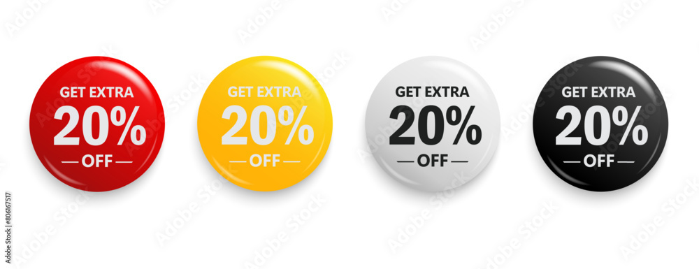 Get Extra 20% off sign. Discount offer price sign. Discount tag for shopping, marketing, advertisement, banner and web. Vector illustration.