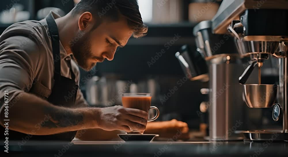 Barista preparing a coffee in a coffee shop. Barista preparing a coffee in a coffee shop.