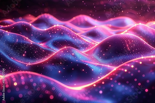 Abstract Neon Wavy Lines in Pink and Blue Shimmering Neon Light Waves