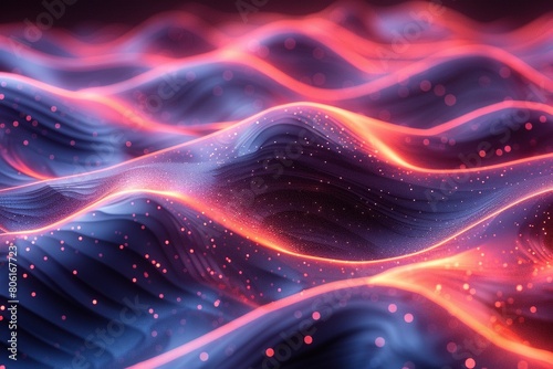 Abstract Neon Wavy Lines in Pink and Blue Shimmering Neon Light Waves