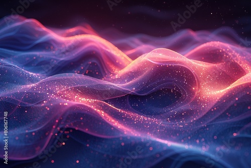 Abstract Neon Wavy Lines in Pink and Blue Shimmering Neon Light Waves photo