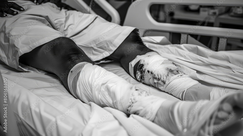 bandaged legs close-up in hospital