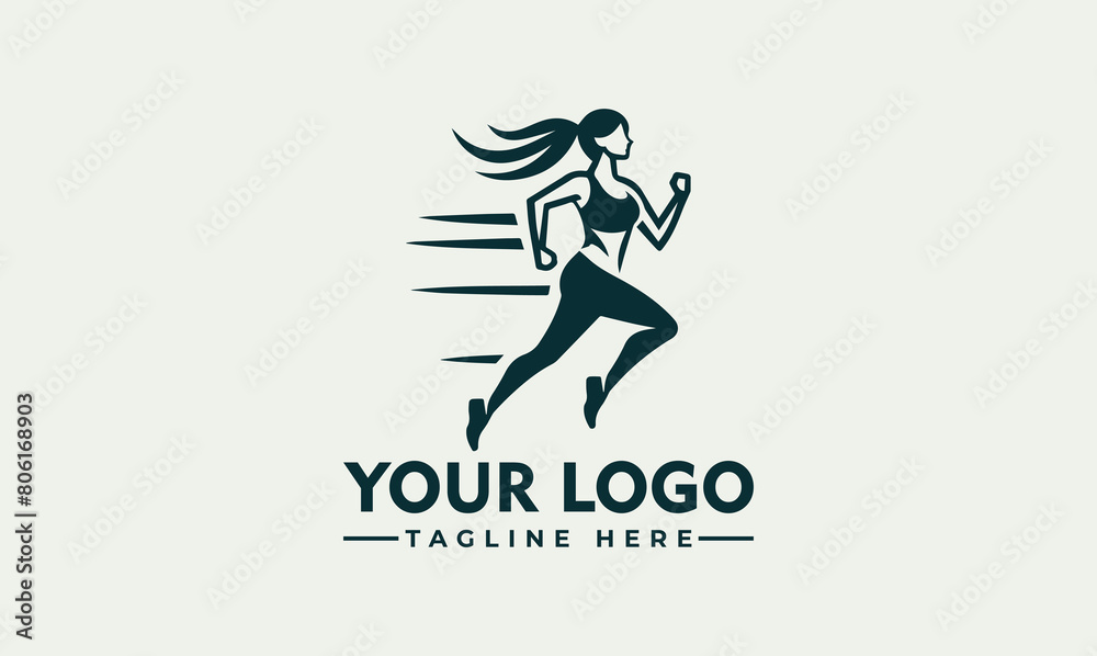 girl run vector, running woman logo, side view. Abstract isolated vector silhouette. Sprint. Athletics
