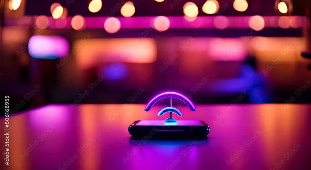 WiFi router on a neon background. WiFi router on a neon background.