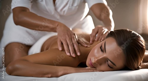 Woman receiving a massage at the spa. photo