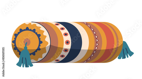 Traditional Eastern-style Bolster Pillow with Vibrant Pattern and Rich Vivid Colors, Decorated With Circular Motifs