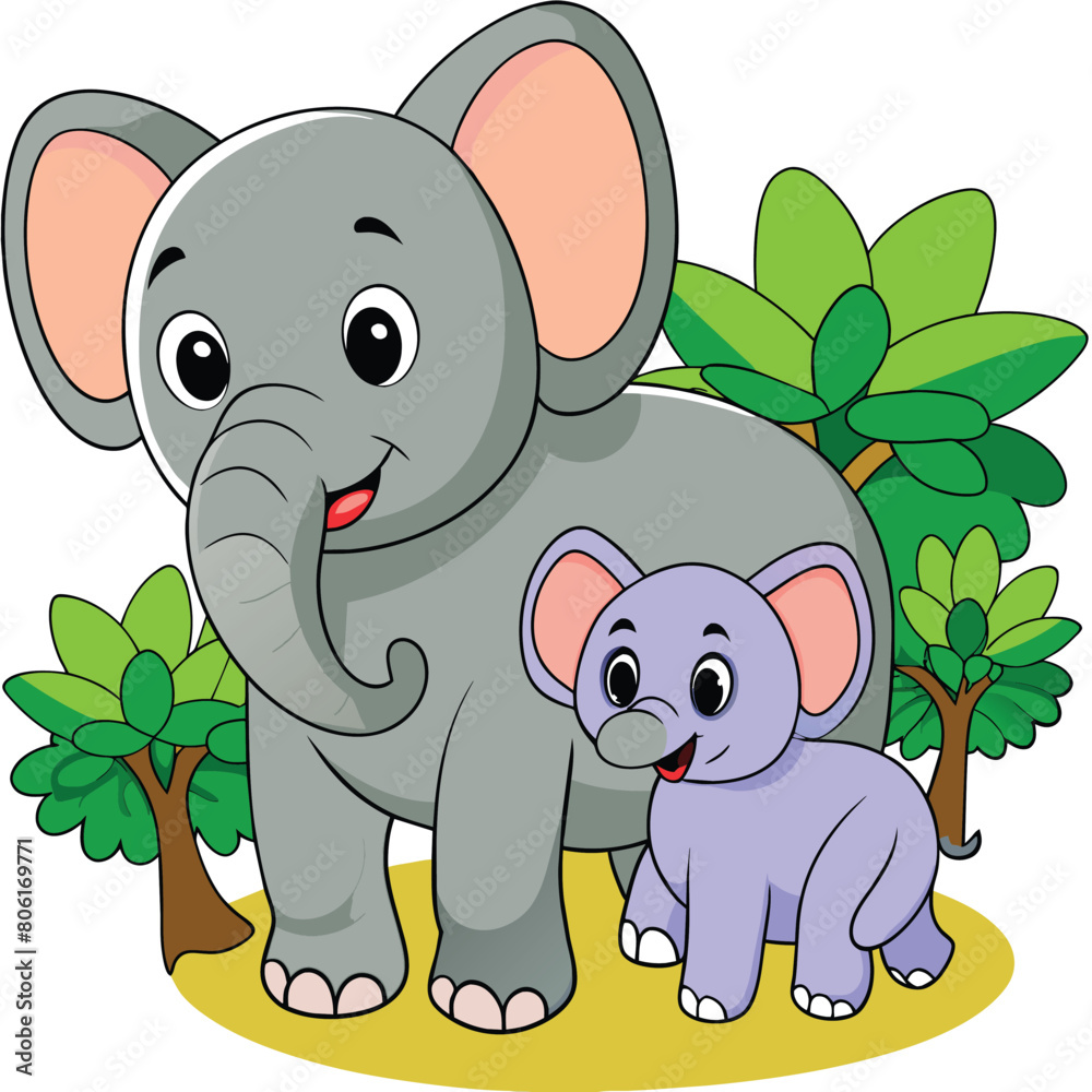 Obraz premium Kawaii Elephant vector Illustration
