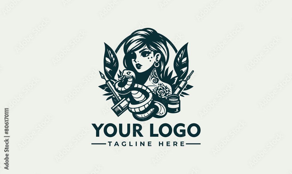 Woman And Snake Vector Logo Girl With A Snake Logo Vector  features a girl with a snake wrapped around her neck