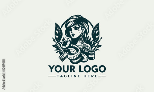 Woman And Snake Vector Logo Girl With A Snake Logo Vector features a girl with a snake wrapped around her neck